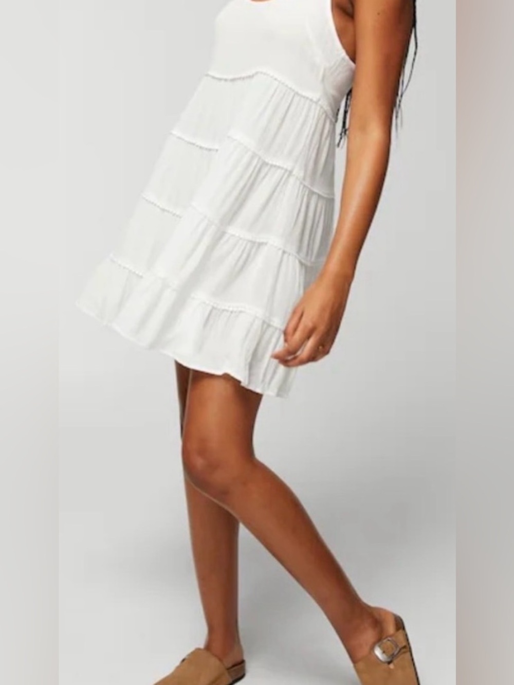 Soma White Tiered Babydoll Gauze Summer Dress-Adjustable straps